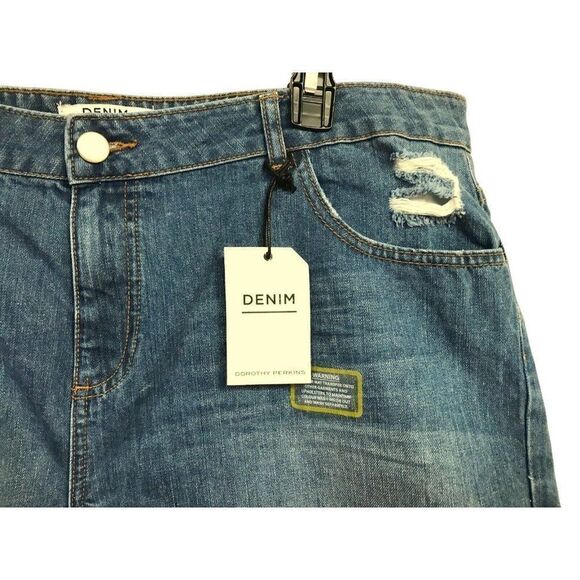 Dorothy Perkins Distressed Mid Wash Denim Shorts 100% Cotton Sz 14 Eur 46 NEW - Picture 3 of 7